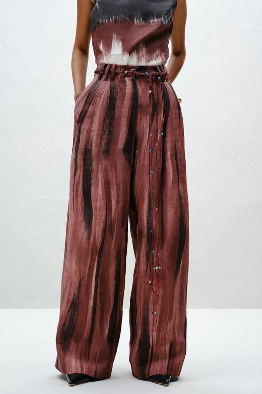 Brown Wide-Leg Linen Trouser