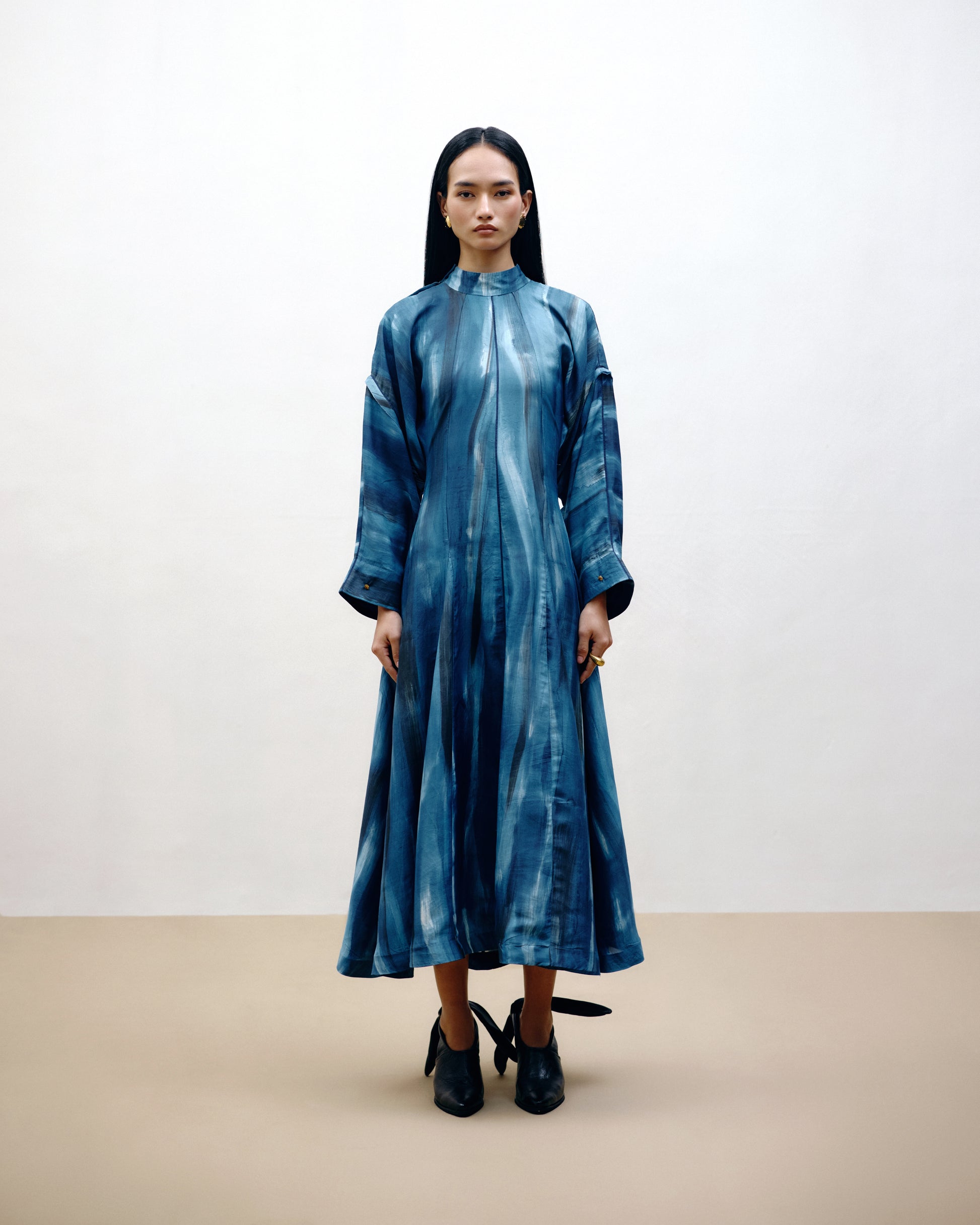 Hand painted silk dress luxury designer womenswear by Dulari