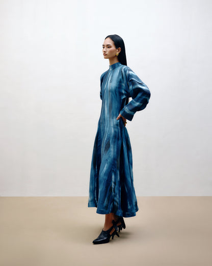 Handwoven silk dress with painted brushwork detailing by Dulari
