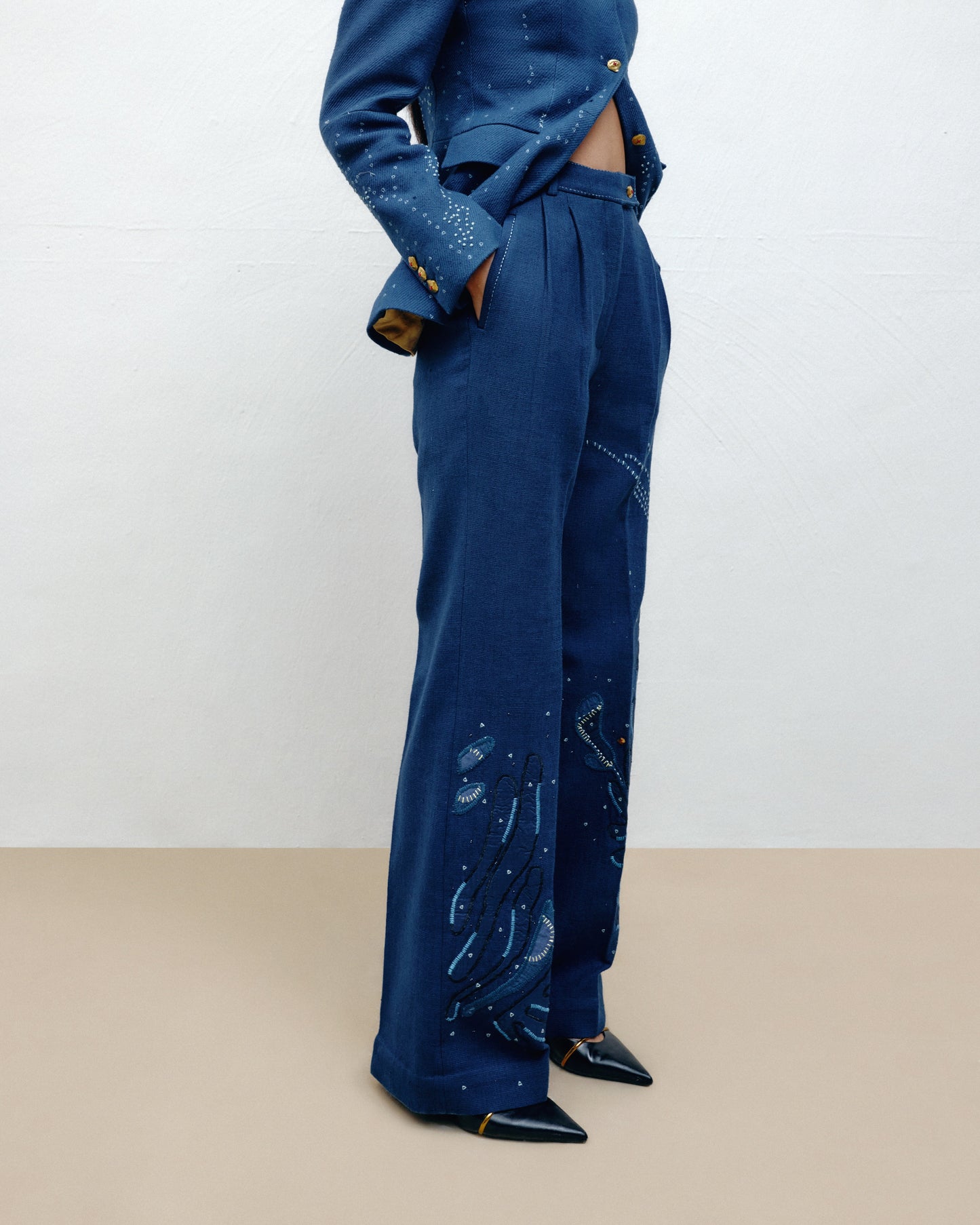 Embroidered Straight-leg Trousers