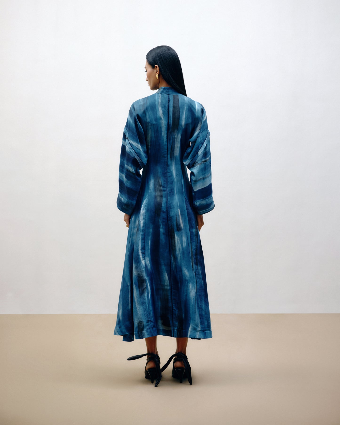 Artistic hand painted silk dress in slow fashion womenswear by Dulari