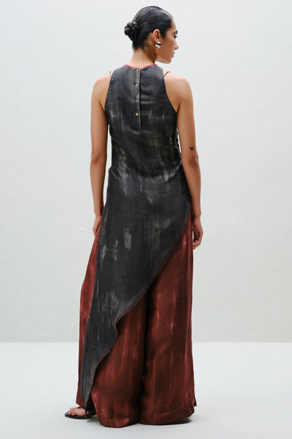 Brown Pleated Silk Pants