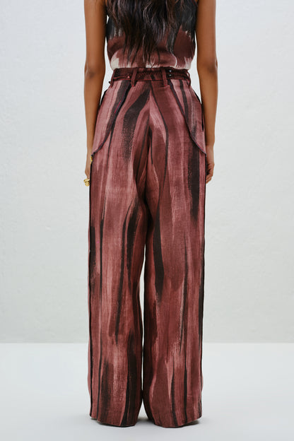 Brown Wide-Leg Linen Trouser