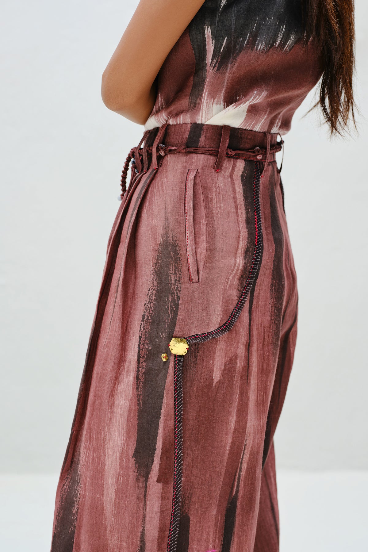 Brown Wide-Leg Linen Trouser