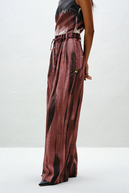 Brown Wide-Leg Linen Trouser