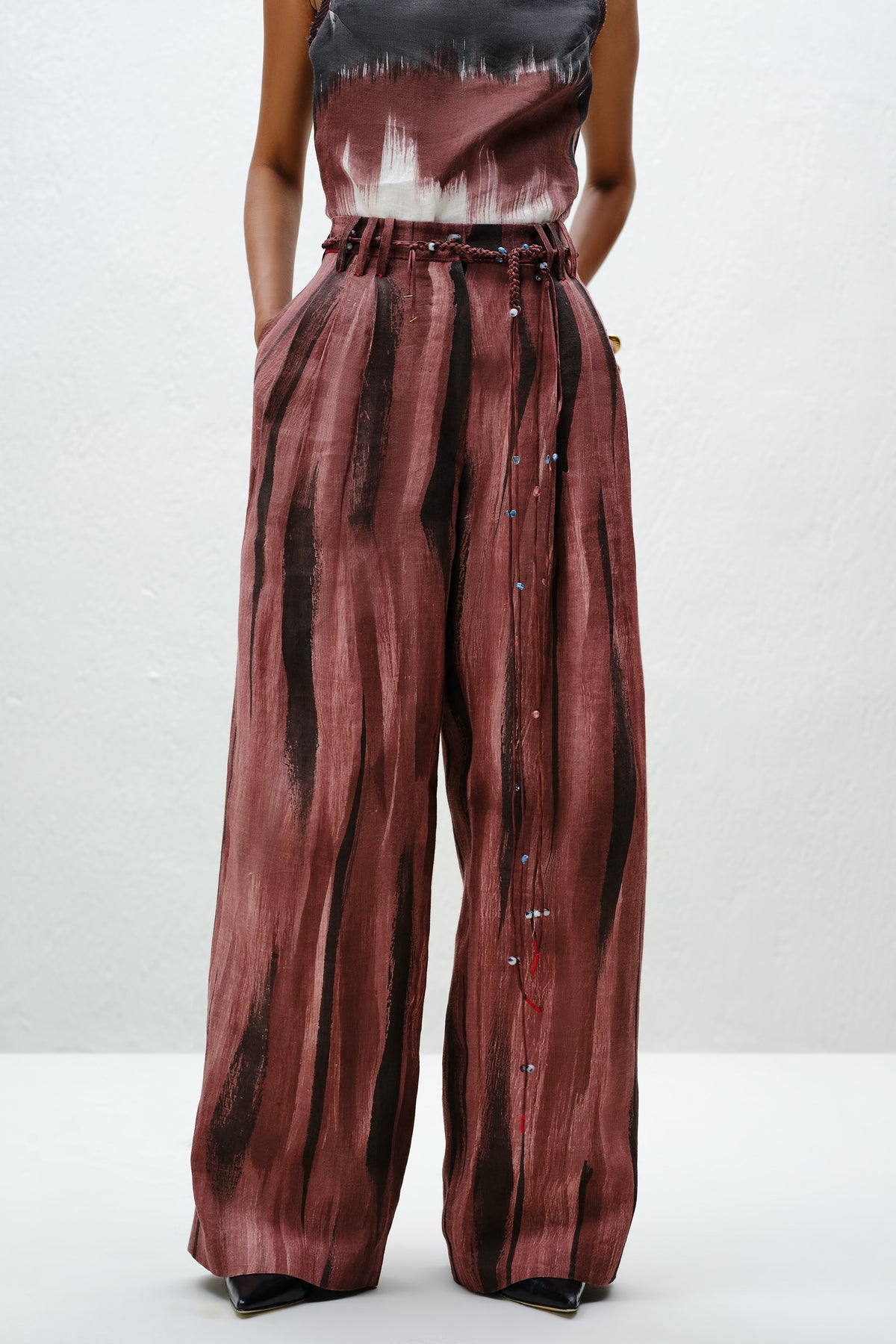 Brown Wide-Leg Linen Trouser