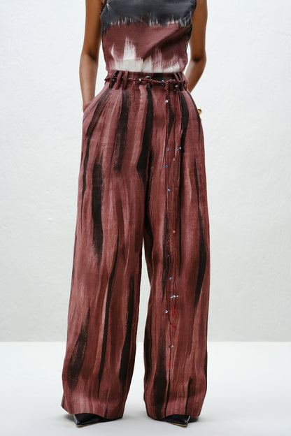 Brown Wide-Leg Linen Trouser