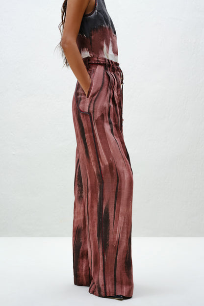 Brown Wide-Leg Linen Trouser