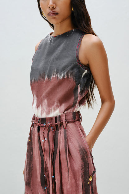 Brown Wide-Leg Linen Trouser