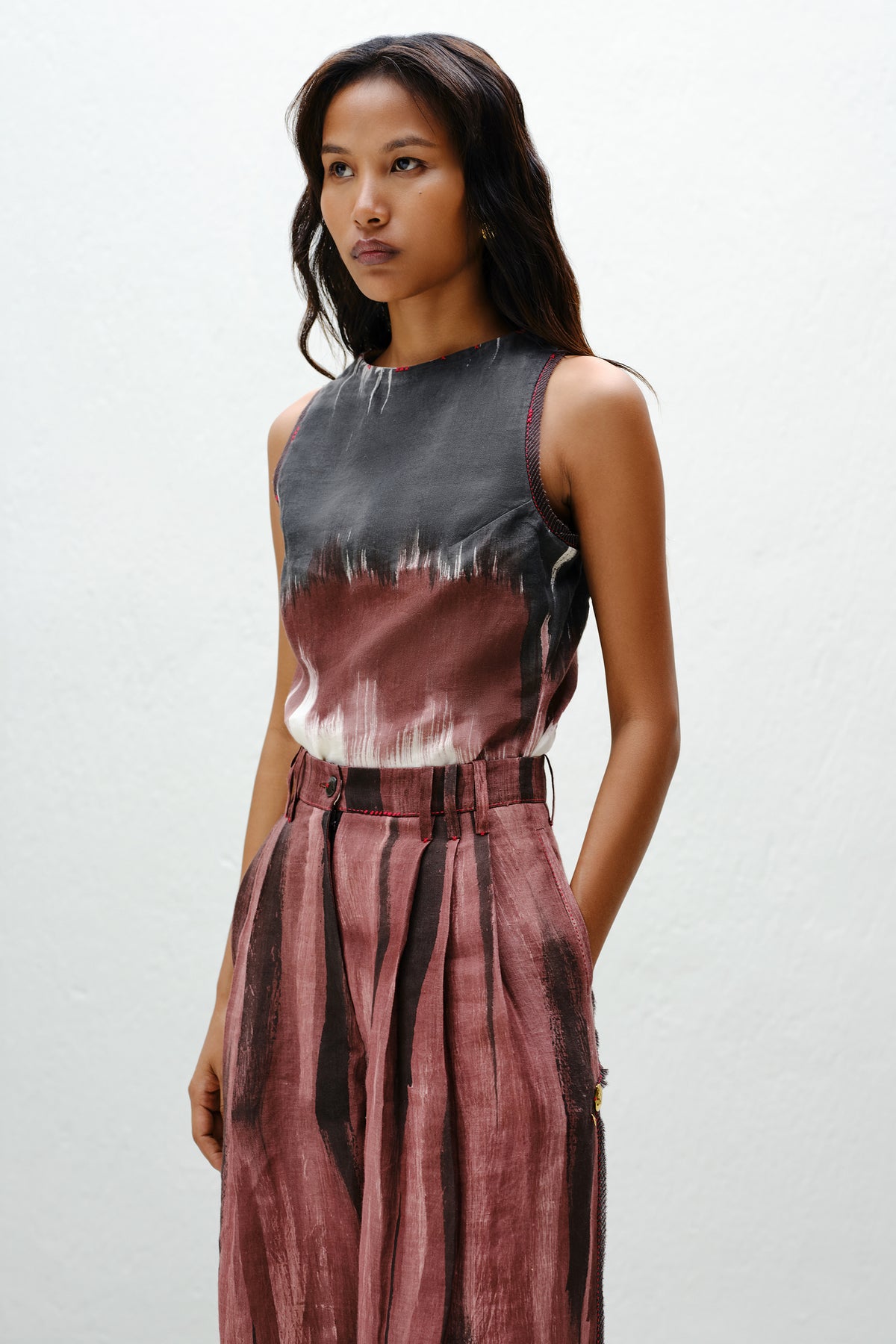 Brown Wide-Leg Linen Trouser