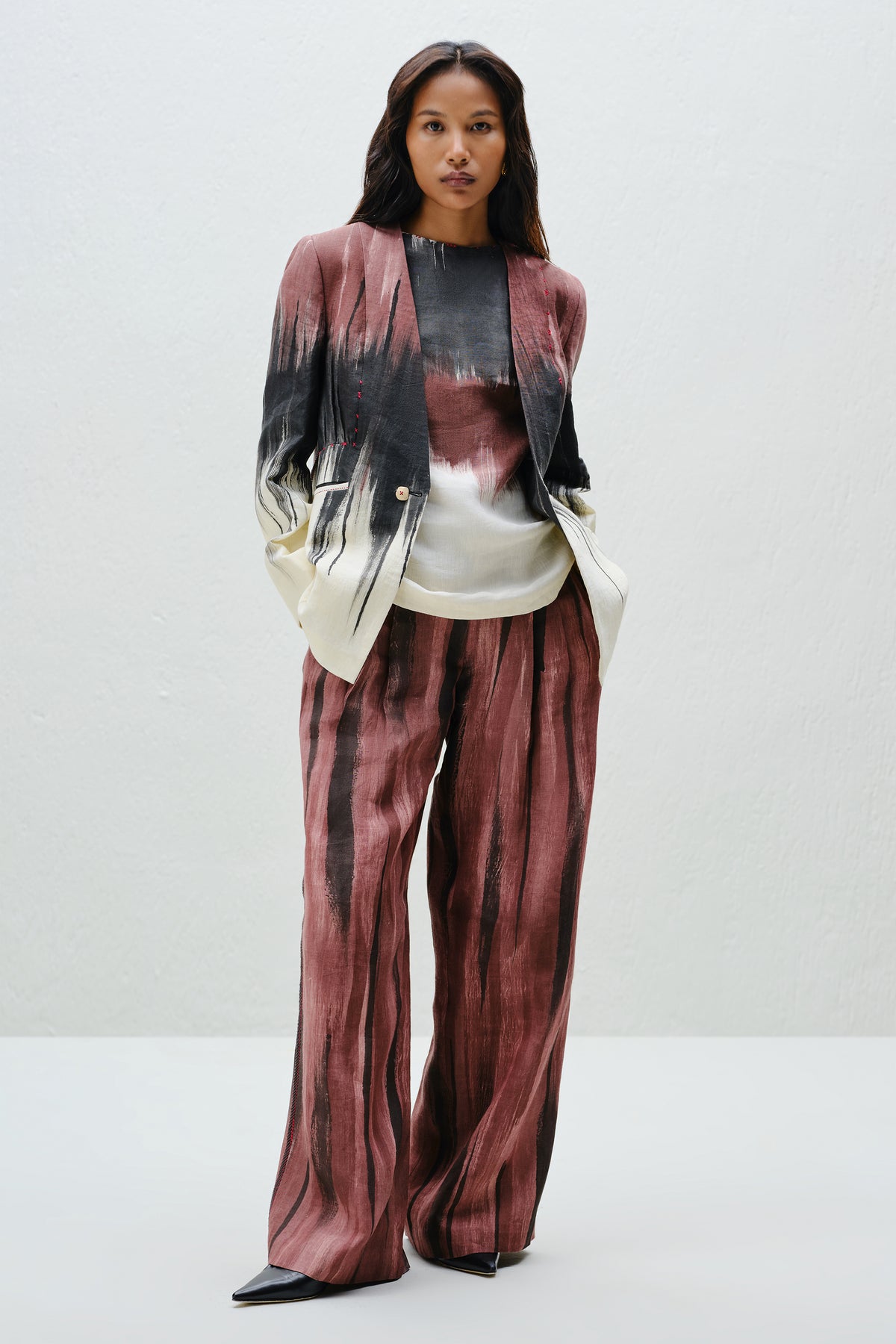 Brown Wide-Leg Linen Trouser