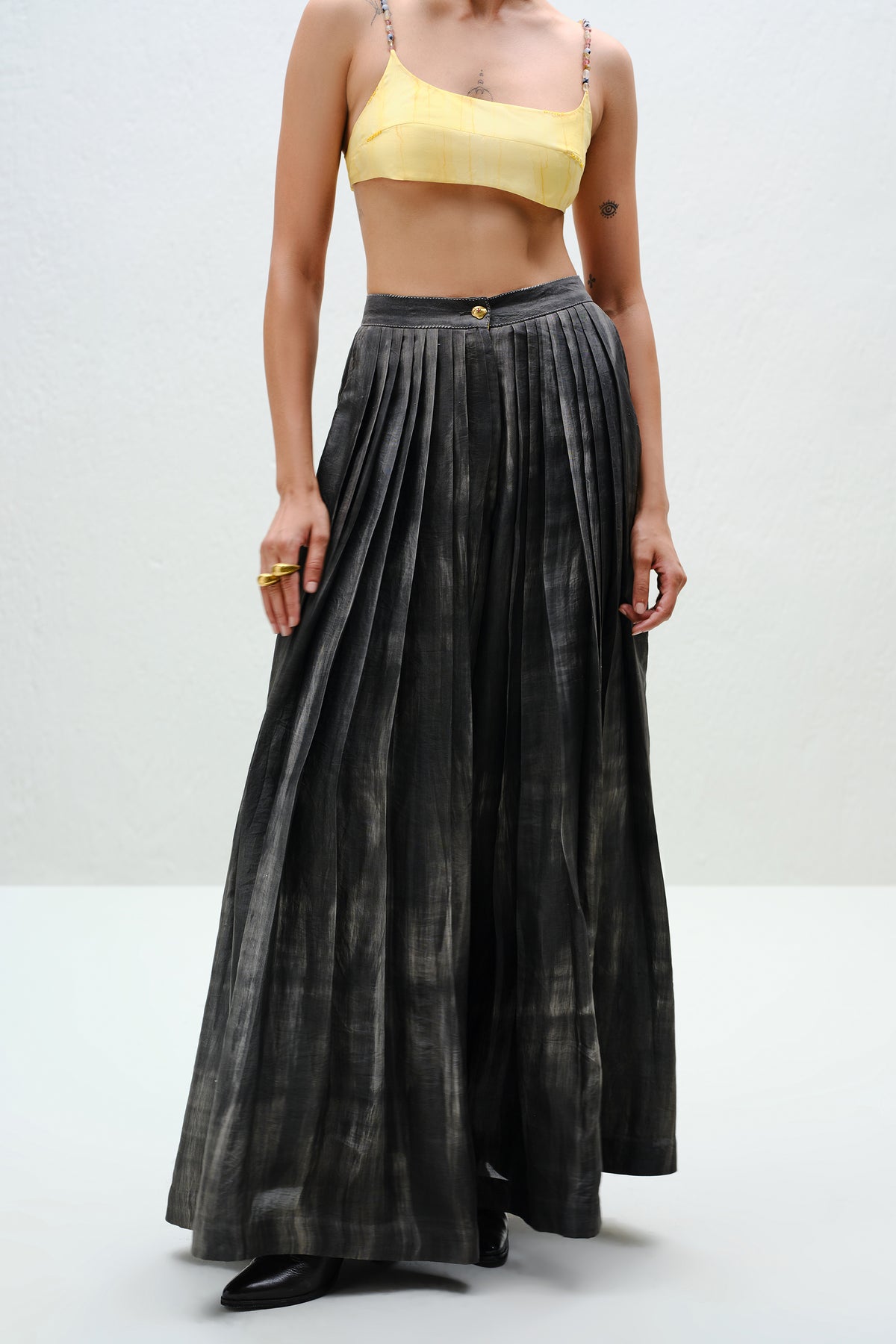 Charcoal Pleated Silk Pants