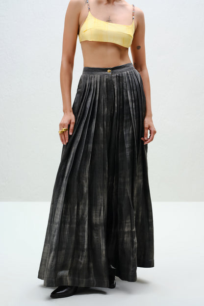 Charcoal Pleated Silk Pants