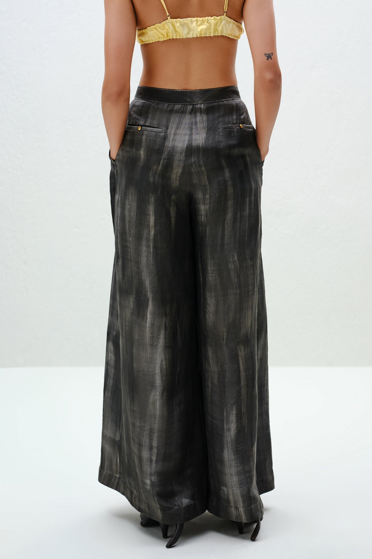 Charcoal Pleated Silk Pants