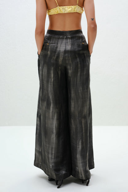 Charcoal Pleated Silk Pants