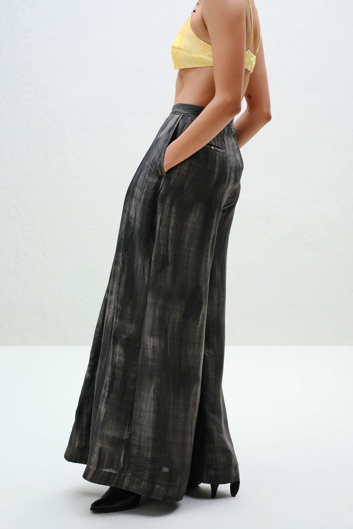 Charcoal Pleated Silk Pants