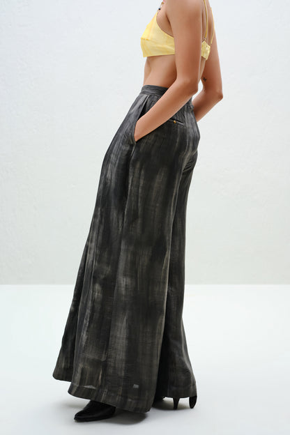 Charcoal Pleated Silk Pants