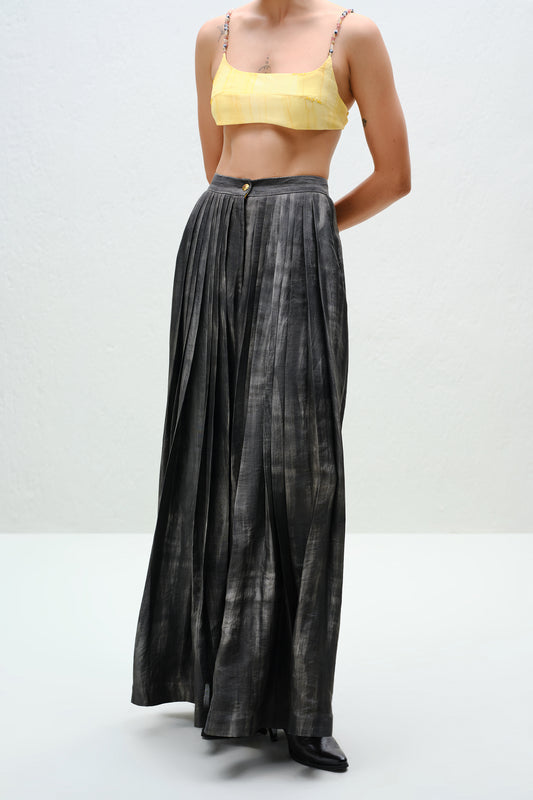 Charcoal Pleated Silk Pants