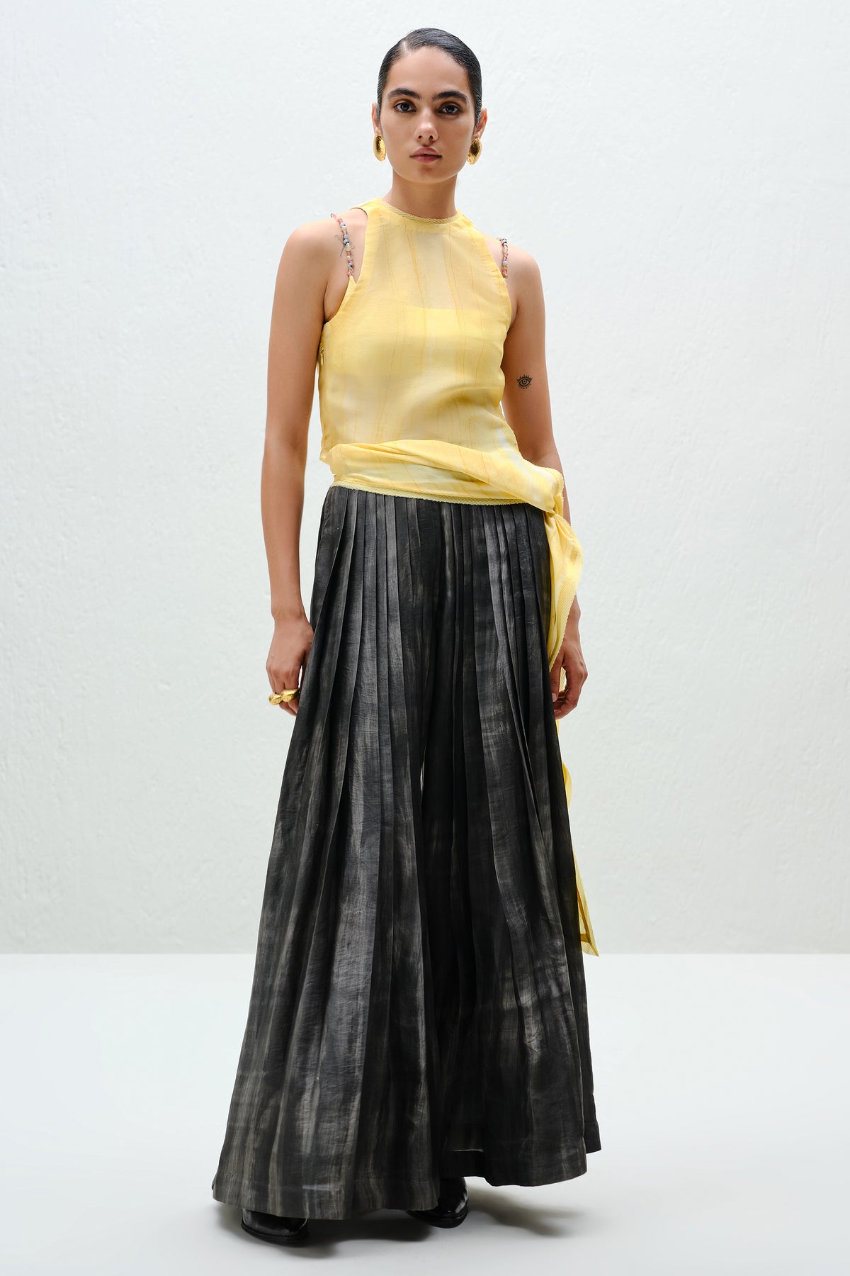 Charcoal Pleated Silk Pants