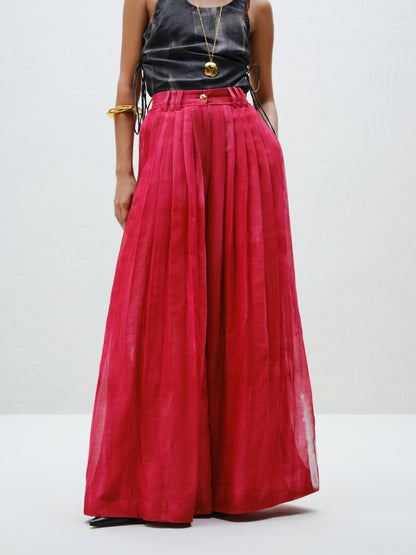 Red Pleated Silk Pants