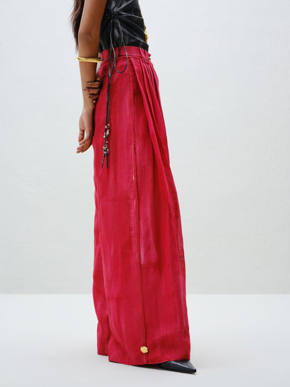 Red Pleated Silk Pants