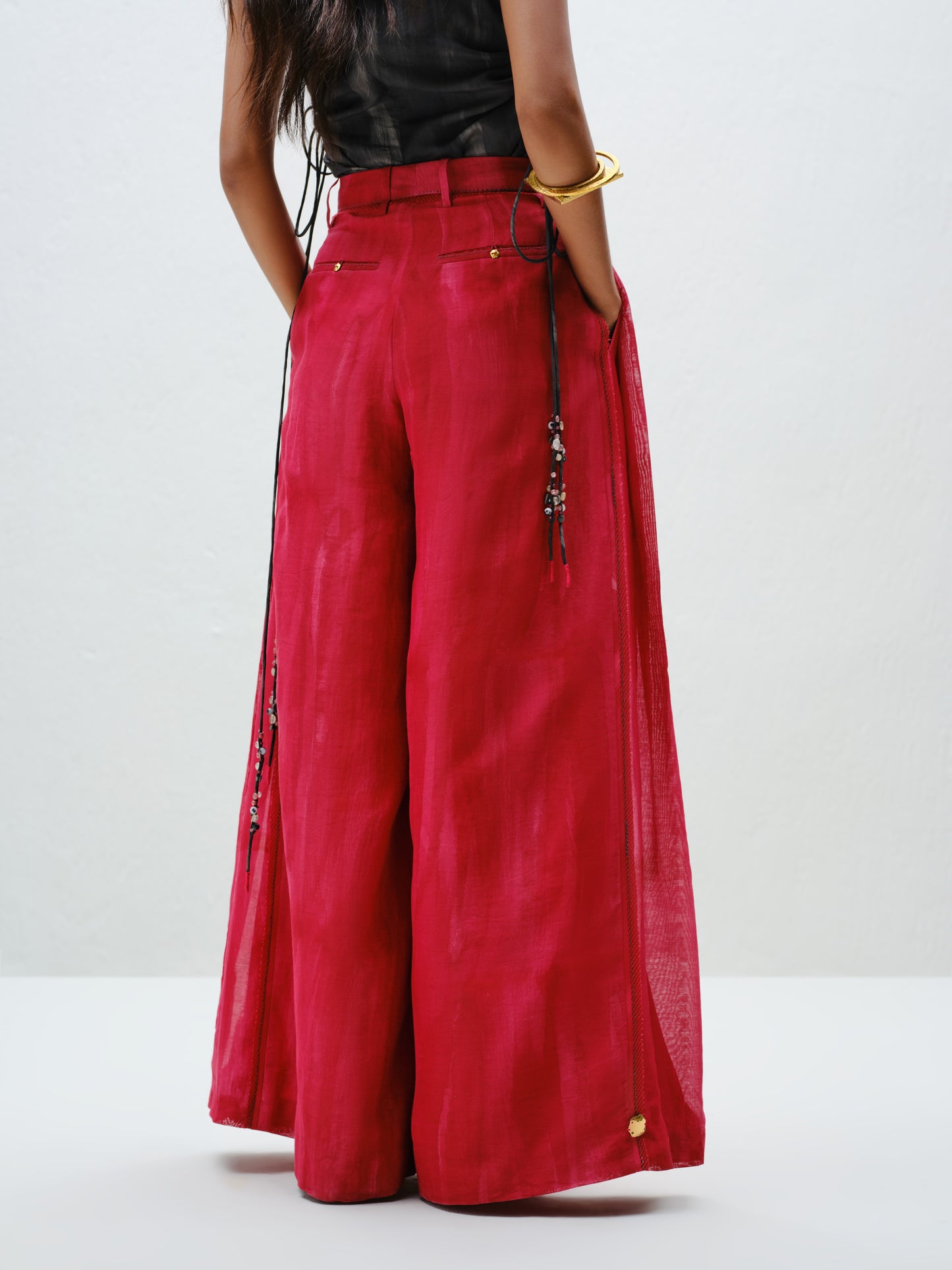 Red Pleated Silk Pants