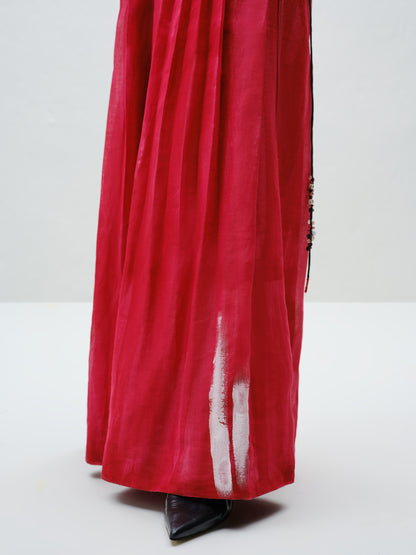 Red Pleated Silk Pants