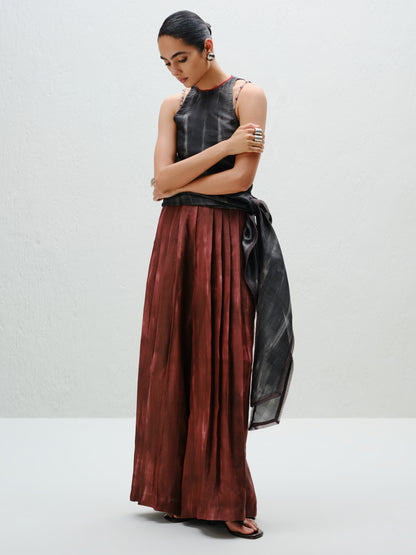 Brown Pleated Silk Pants