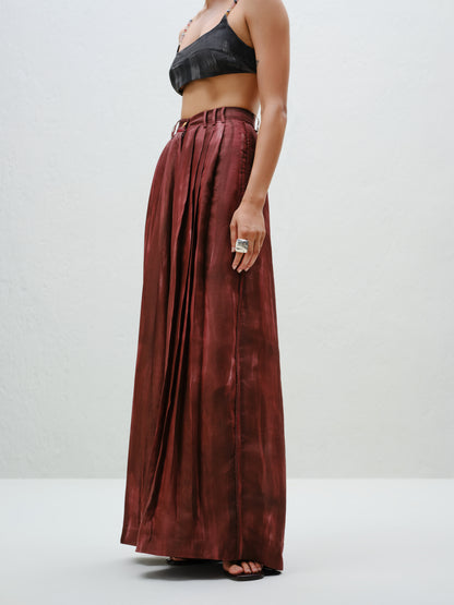 Brown Pleated Silk Pants