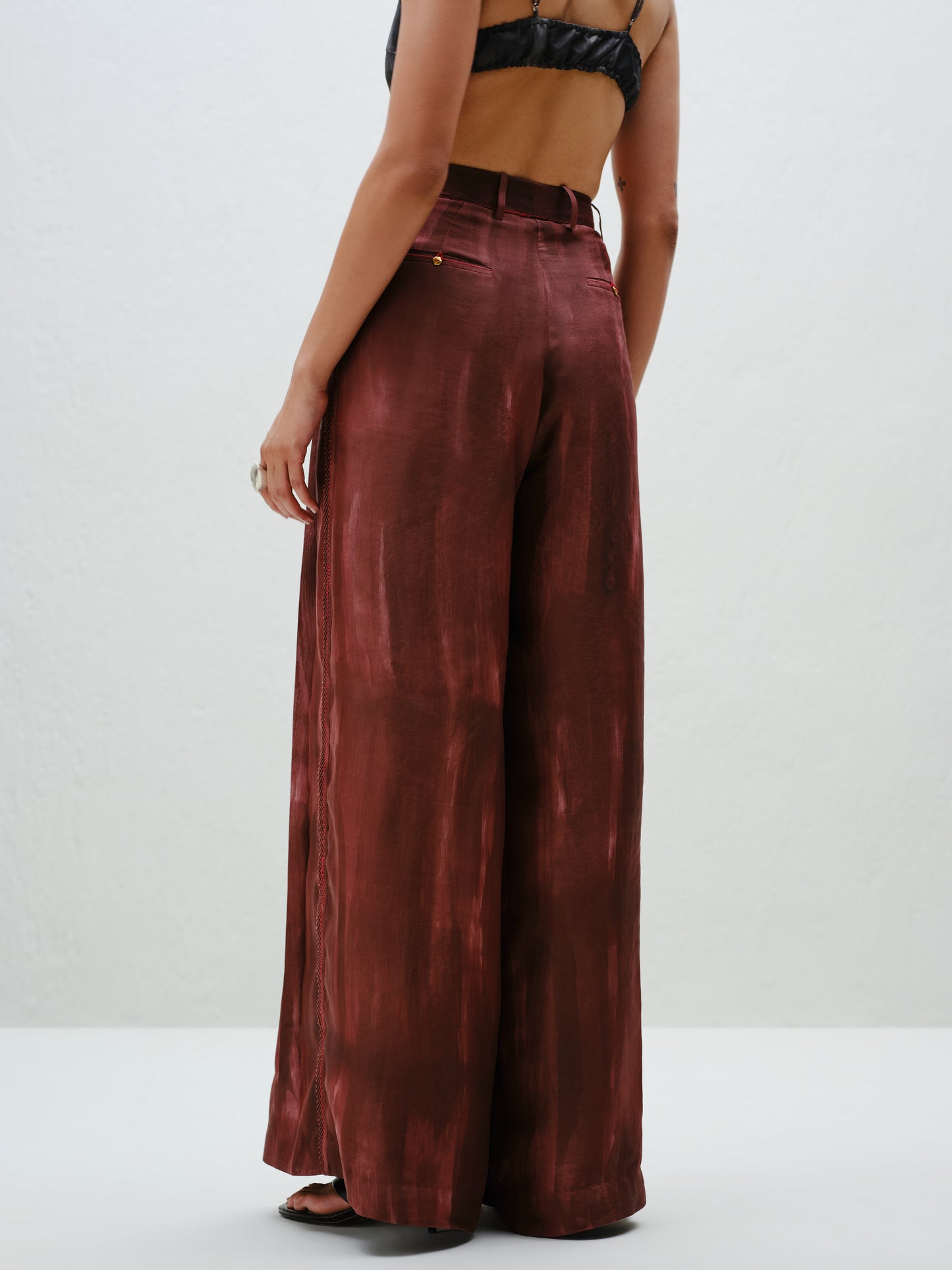 Brown Pleated Silk Pants