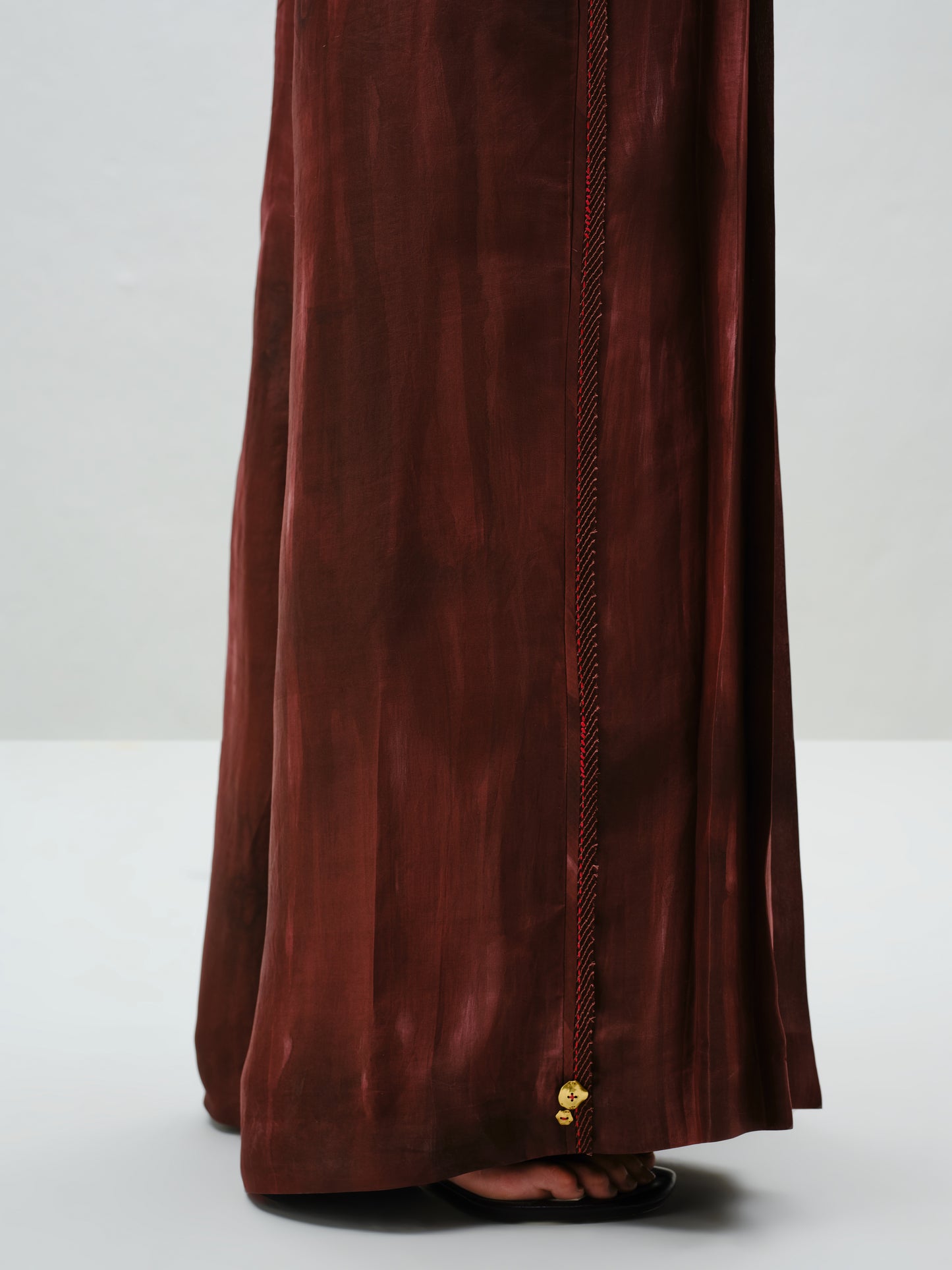 Brown Pleated Silk Pants