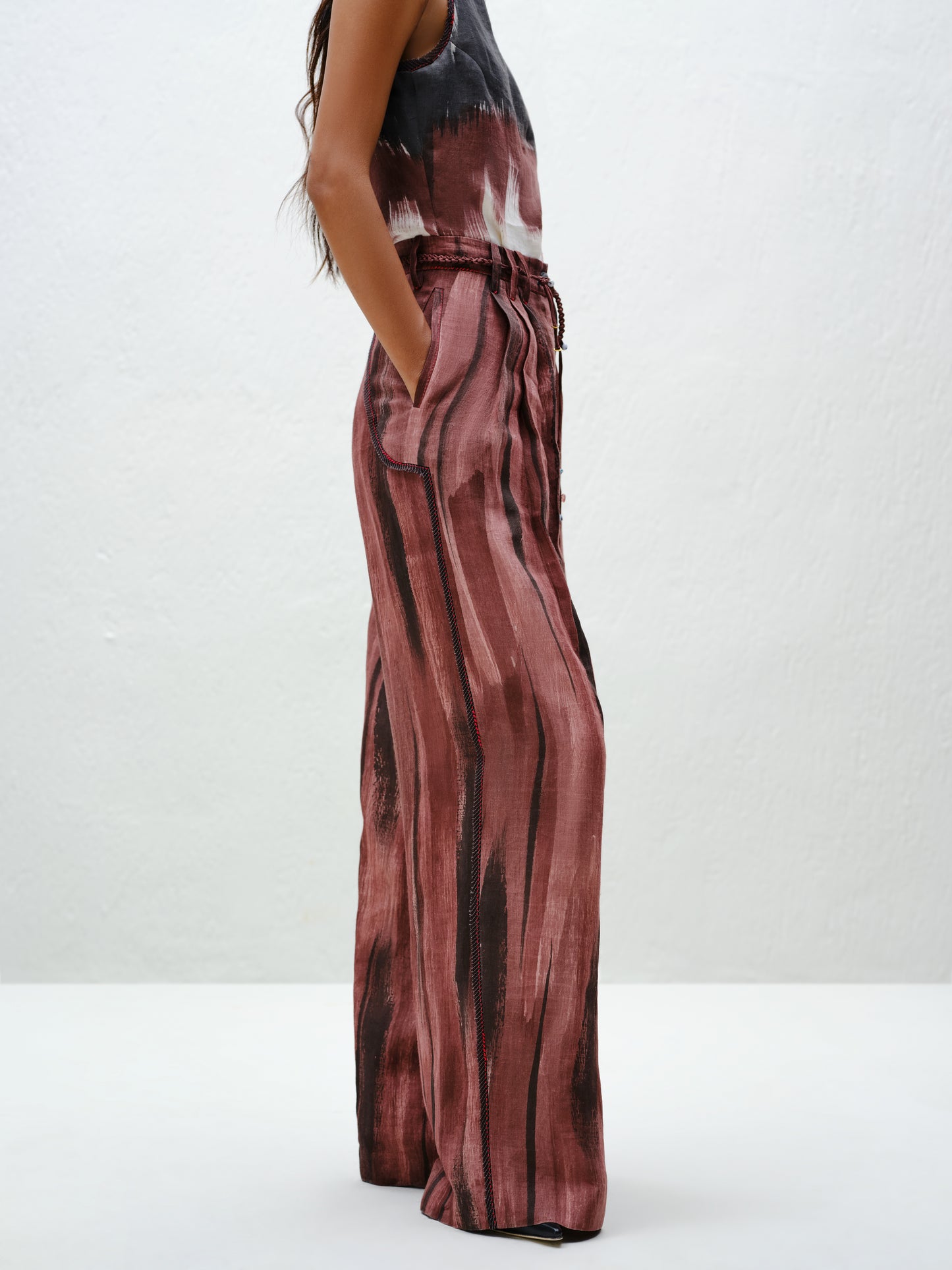 Brown Wide-Leg Linen Trouser