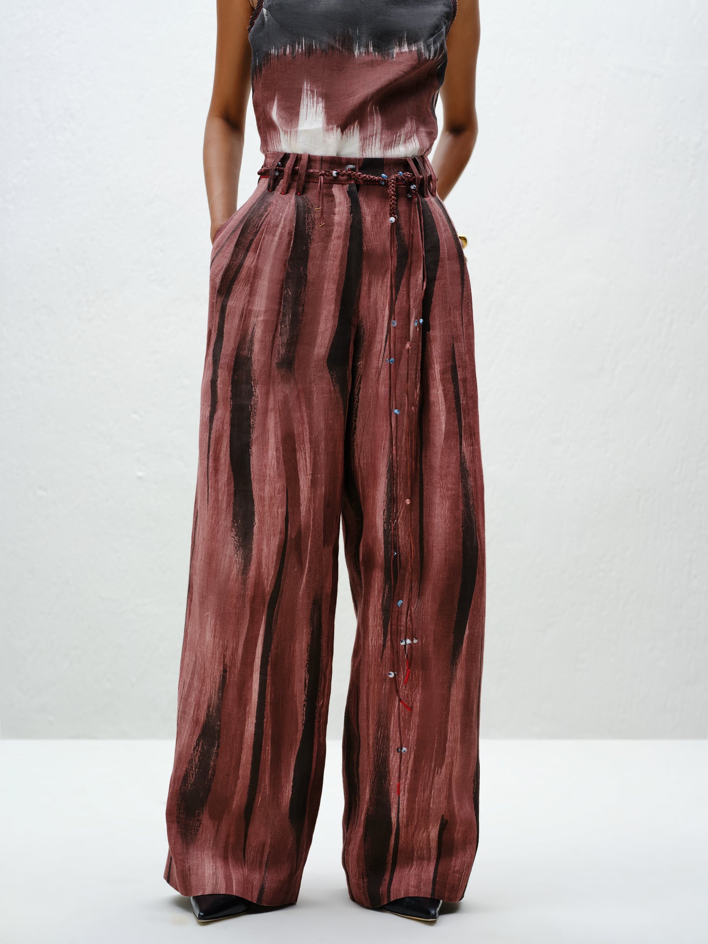 Brown Wide-Leg Linen Trouser