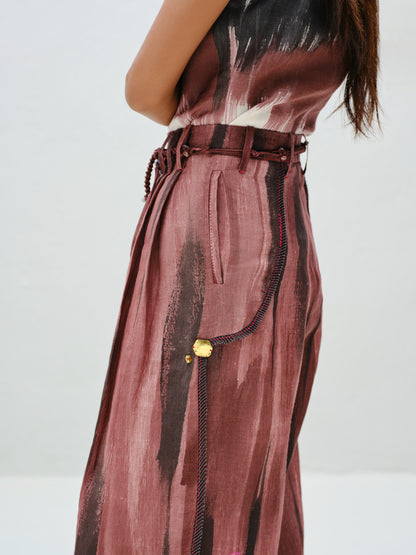 Brown Wide-Leg Linen Trouser