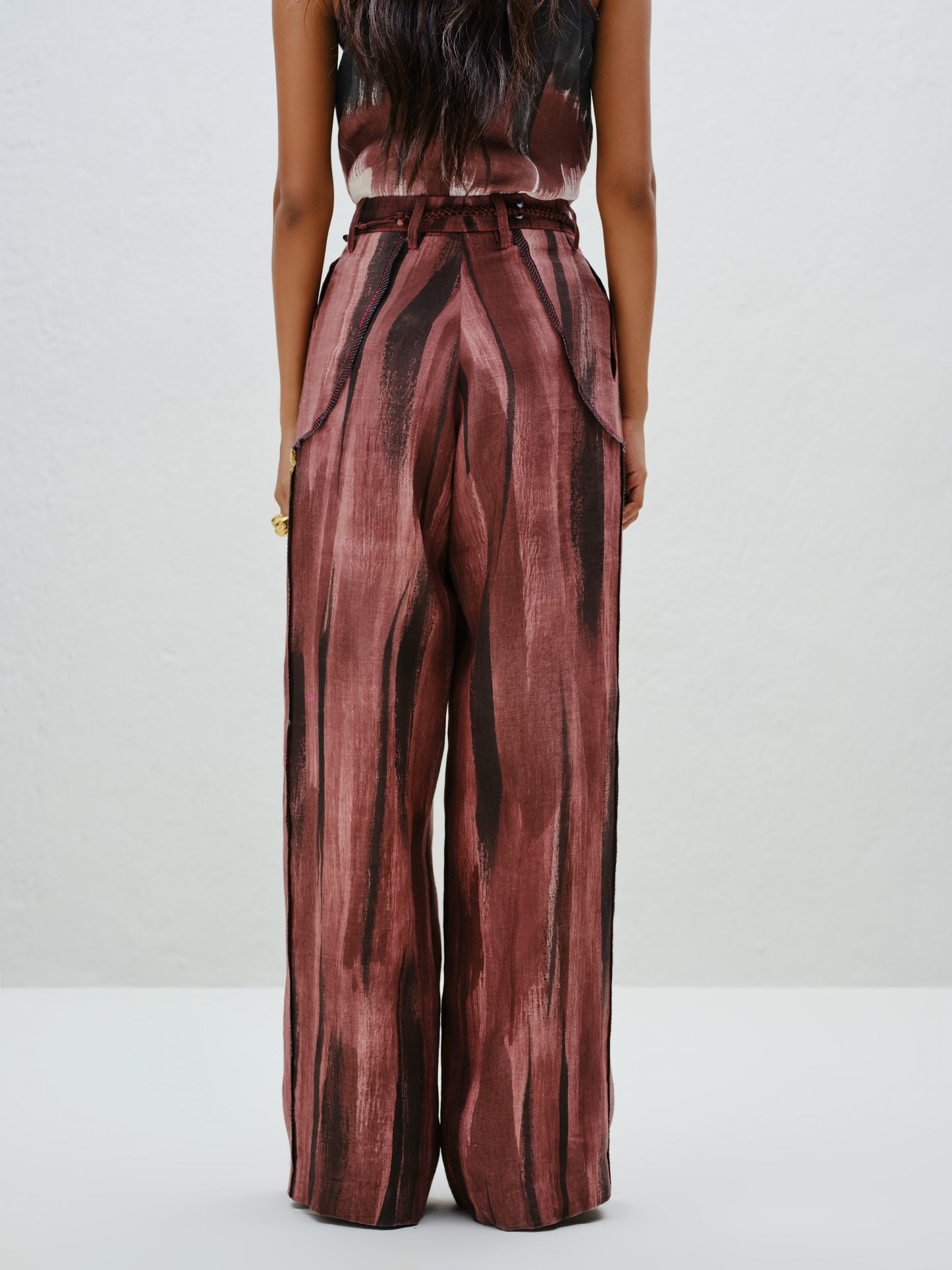 Brown Wide-Leg Linen Trouser