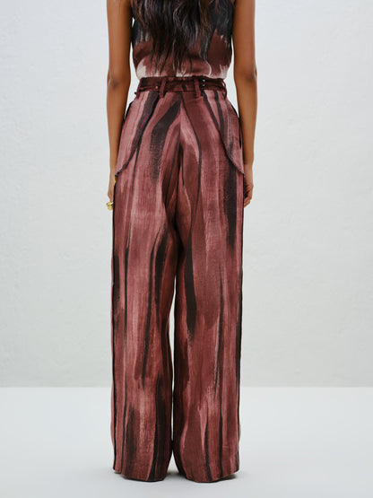 Brown Wide-Leg Linen Trouser
