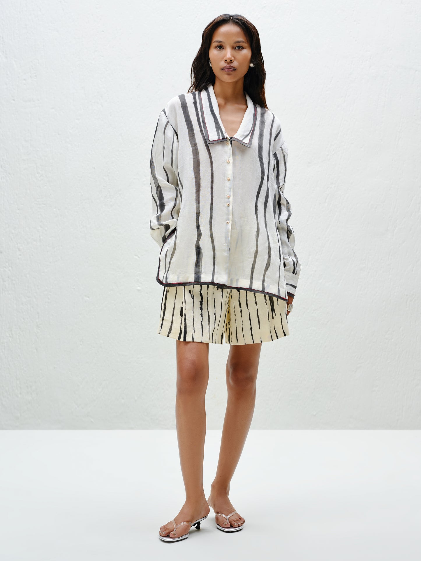 White Pleated Linen Shorts