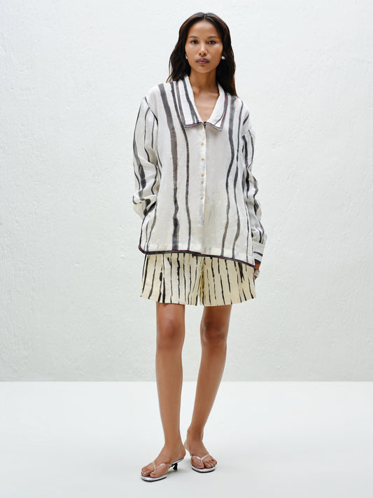 White Pleated Linen Shorts