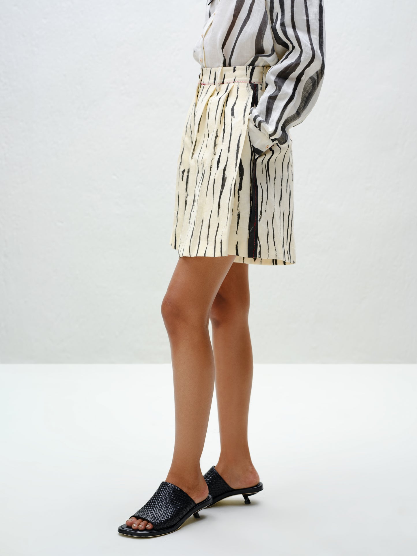 White Pleated Linen Shorts