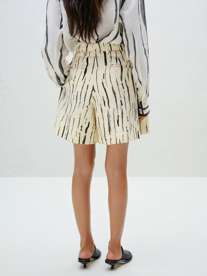 White Pleated Linen Shorts