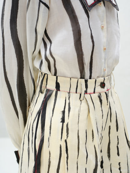 White Pleated Linen Shorts