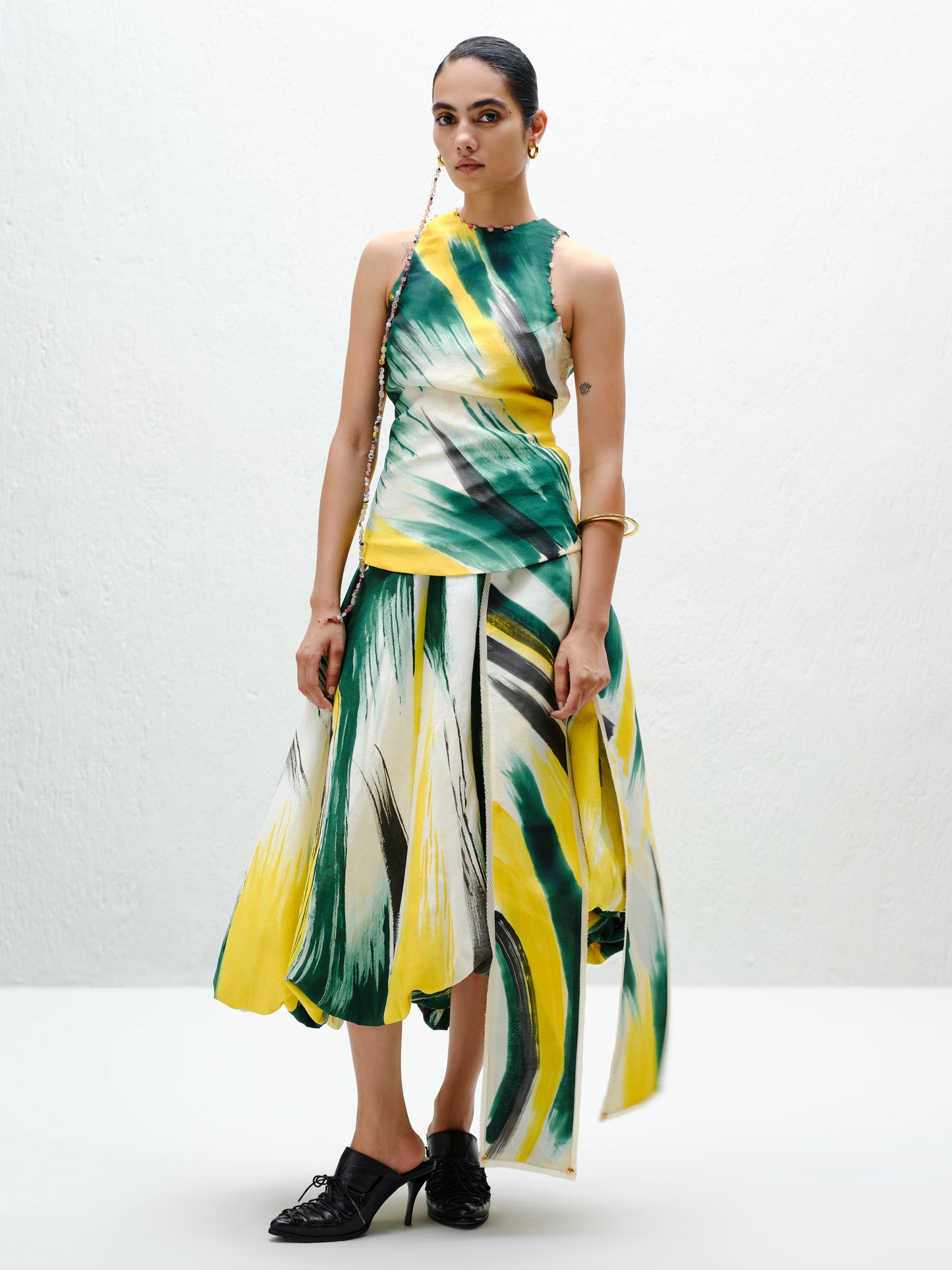 Green Asymmetric Balloon Skirt