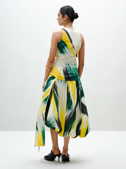 Green Asymmetric Balloon Skirt