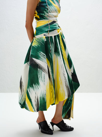 Green Asymmetric Balloon Skirt