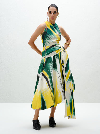 Green Asymmetric Balloon Skirt