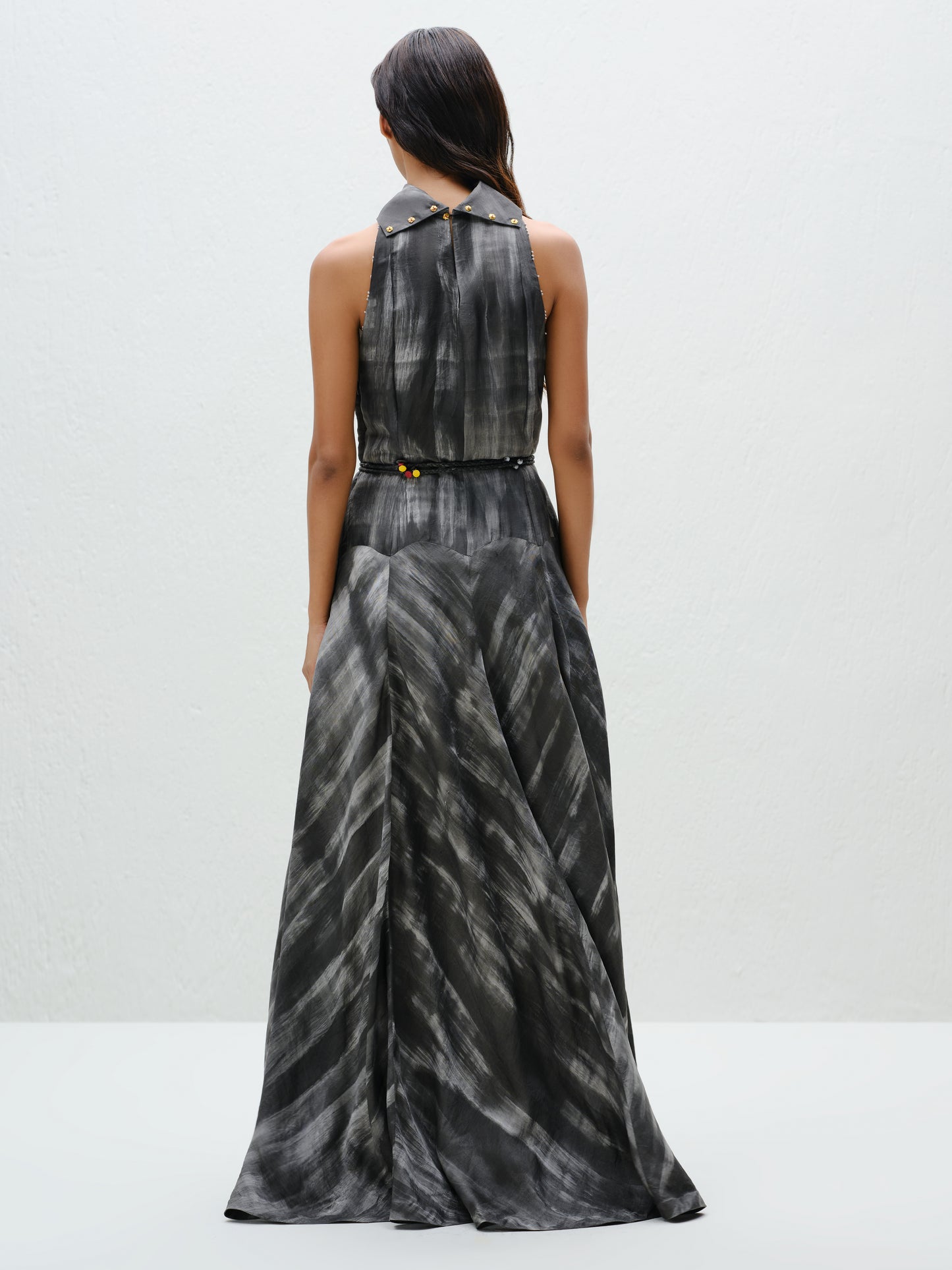 Hand-Painted Charcoal Long Halter Dress