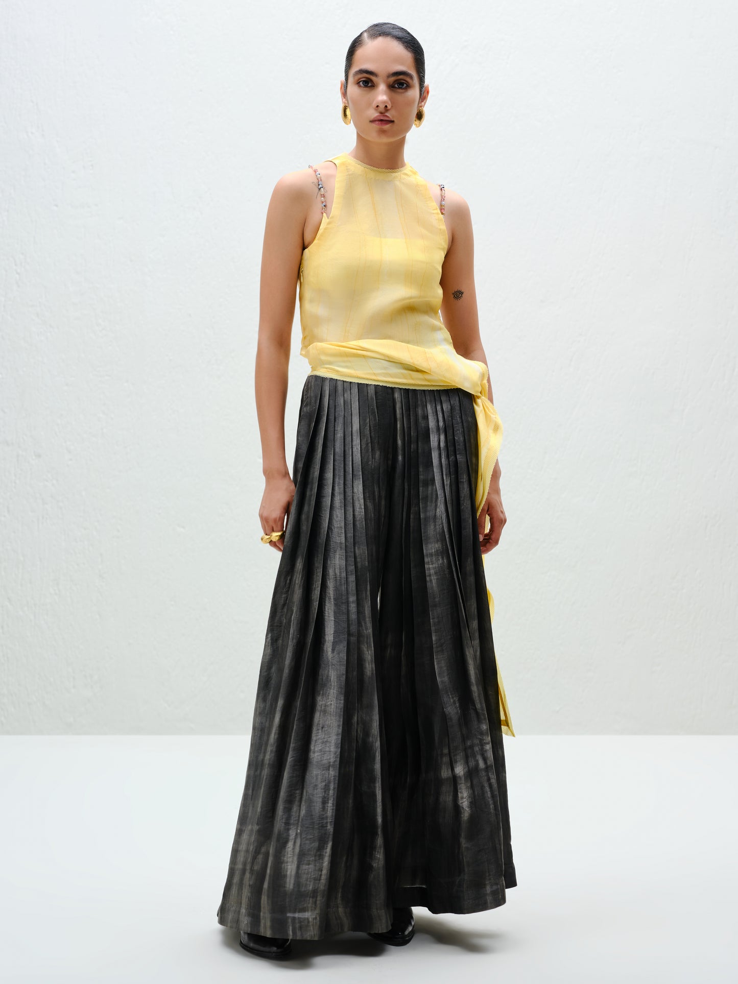 Charcoal Pleated Silk Pants