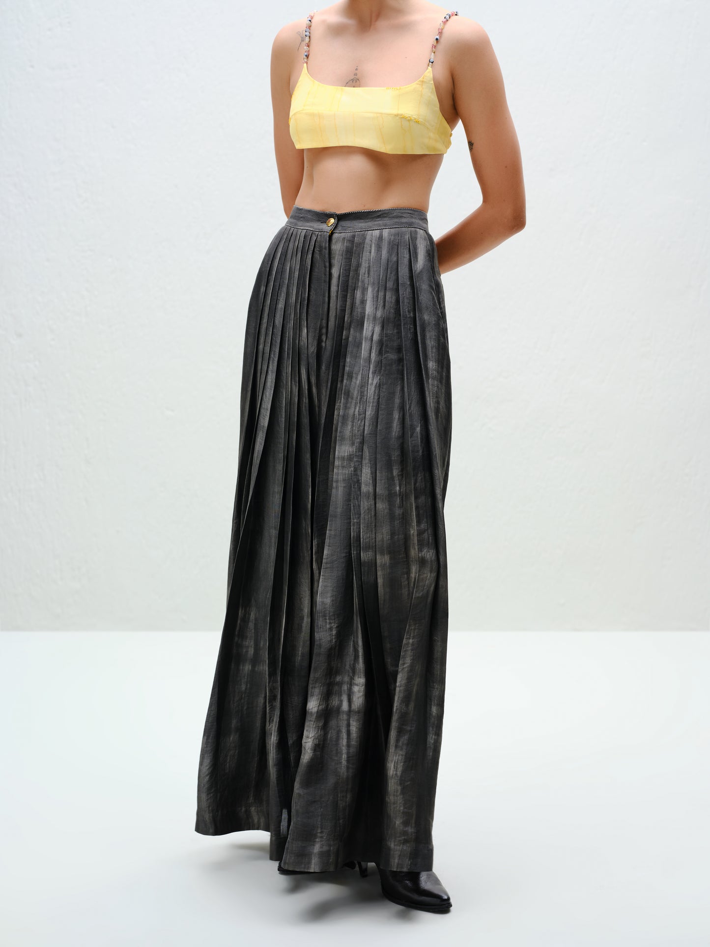 Charcoal Pleated Silk Pants