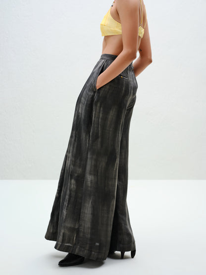 Charcoal Pleated Silk Pants