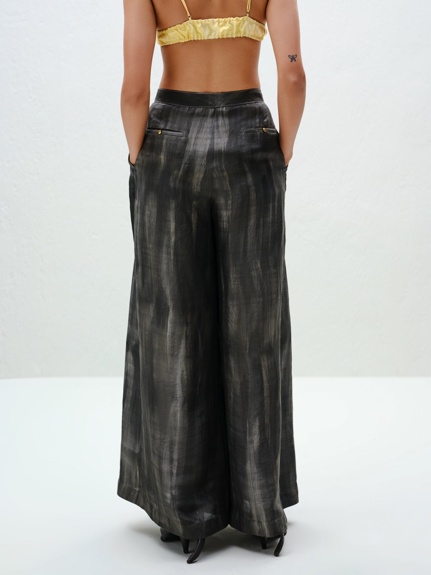 Charcoal Pleated Silk Pants